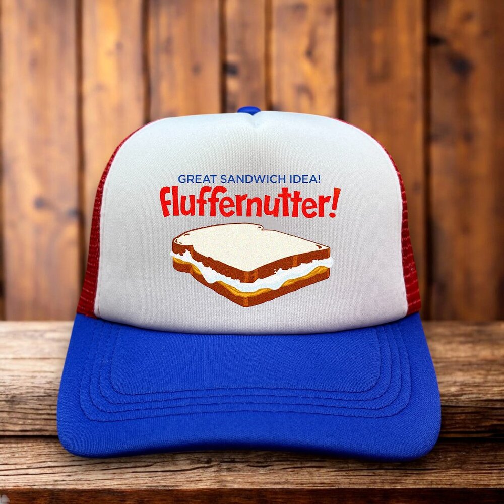 Fluffernutter Unisex Trucker Hat Red Blue Snapback Marshmallow Retro Snack Cap